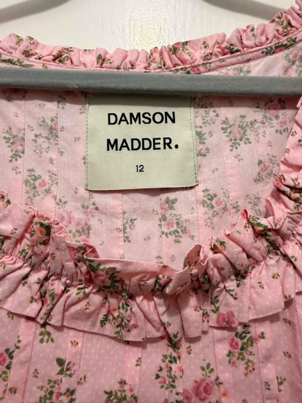 Damson Madder Pink Floral Ruffle-Neck Mini Dress - Picture 2 of 3